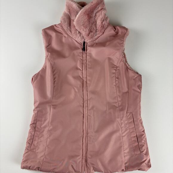 Liz Claiborne Blush Pink Ribbed Faux Fur Full Zip Reversible Vest w/ Pockets MED - Picture 3 of 12